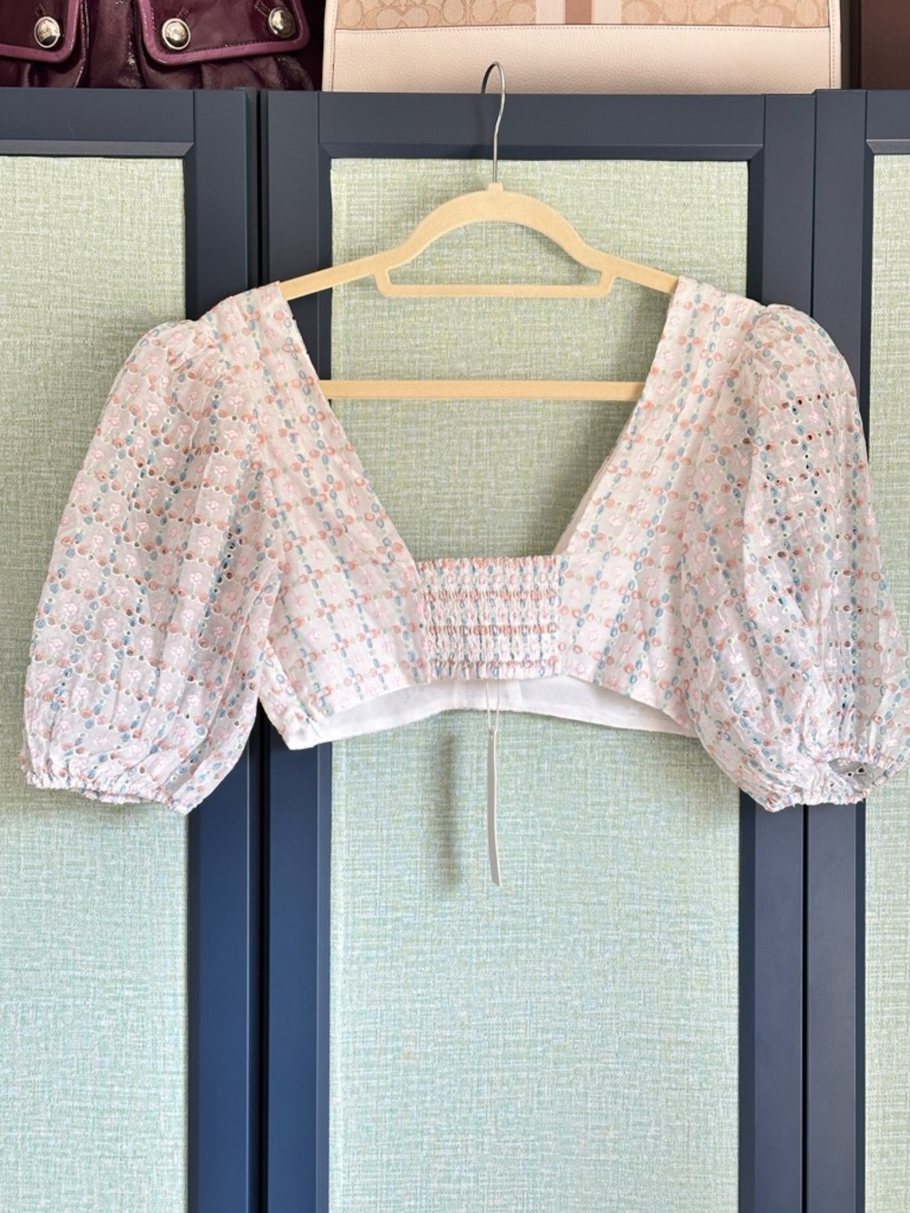 For Love & Lemons Denise Pastel + Ivory Eyelet Embroidered Crop Top, NWT, Size M - Picture 7 of 9